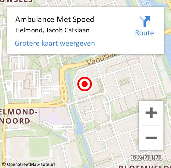 Locatie op kaart van de 112 melding: Ambulance Met Spoed Naar Helmond, Jacob Catslaan op 9 juni 2020 17:55