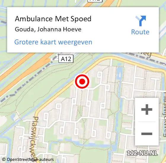 Locatie op kaart van de 112 melding: Ambulance Met Spoed Naar Gouda, Johanna Hoeve op 9 juni 2020 18:59