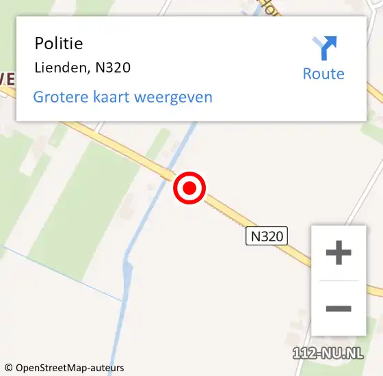 Locatie op kaart van de 112 melding: Politie Lienden, N320 op 9 juni 2020 19:47