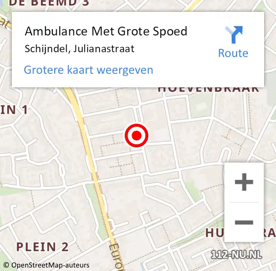 Locatie op kaart van de 112 melding: Ambulance Met Grote Spoed Naar Schijndel, Julianastraat op 9 juni 2020 20:19