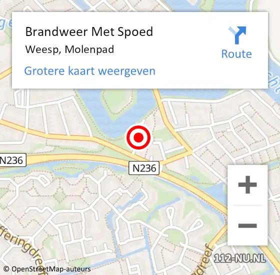 Locatie op kaart van de 112 melding: Brandweer Met Spoed Naar Weesp, Molenpad op 9 juni 2020 22:55