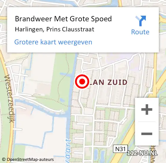 Locatie op kaart van de 112 melding: Brandweer Met Grote Spoed Naar Harlingen, Prins Clausstraat op 10 juni 2020 01:49