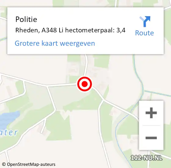 Locatie op kaart van de 112 melding: Politie Rheden, A348 Li hectometerpaal: 3,4 op 10 juni 2020 07:47