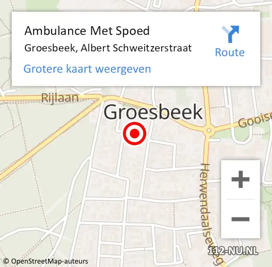 Locatie op kaart van de 112 melding: Ambulance Met Spoed Naar Groesbeek, Albert Schweitzerstraat op 10 juni 2020 08:42