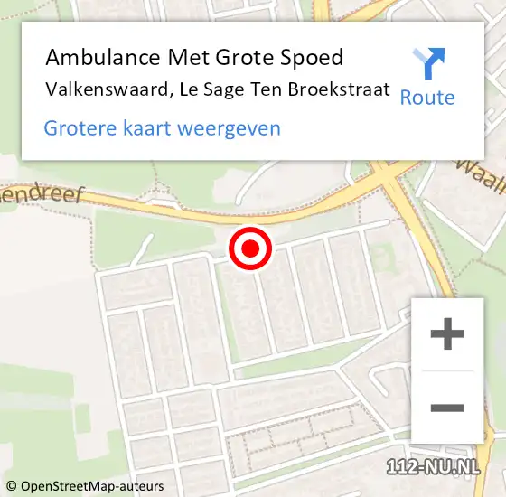 Locatie op kaart van de 112 melding: Ambulance Met Grote Spoed Naar Valkenswaard, Le Sage Ten Broekstraat op 10 juni 2020 09:27