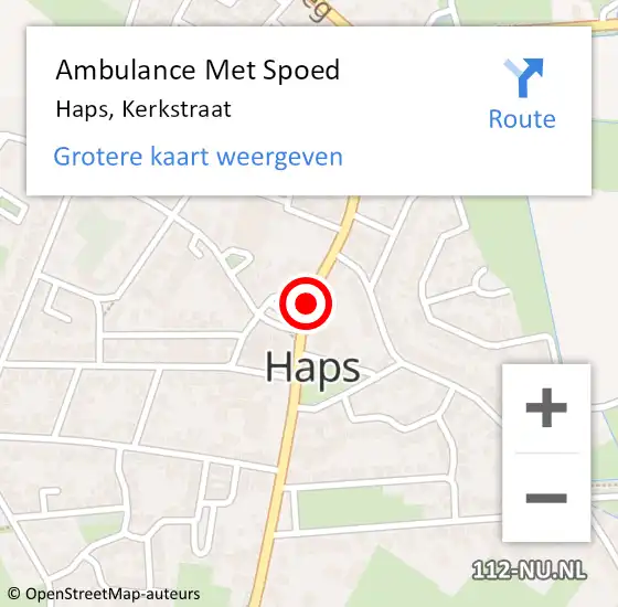 Locatie op kaart van de 112 melding: Ambulance Met Spoed Naar Haps, Kerkstraat op 10 juni 2020 11:06