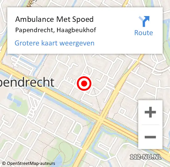 Locatie op kaart van de 112 melding: Ambulance Met Spoed Naar Papendrecht, Haagbeukhof op 10 juni 2020 11:34