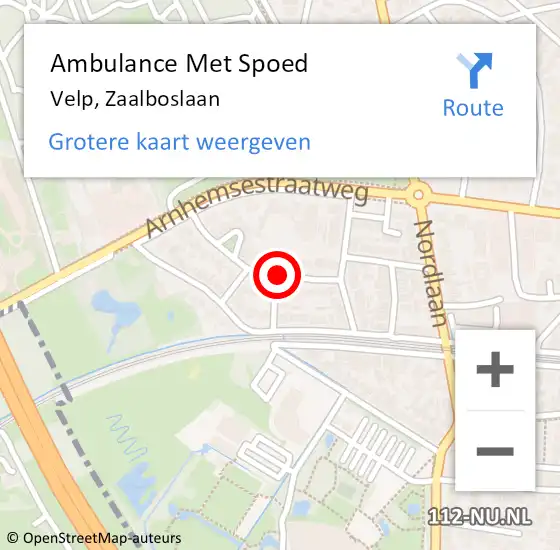 Locatie op kaart van de 112 melding: Ambulance Met Spoed Naar Velp, Zaalboslaan op 10 juni 2020 12:39