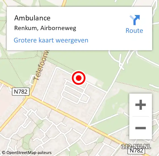 Locatie op kaart van de 112 melding: Ambulance Renkum, Airborneweg op 10 juni 2020 13:50