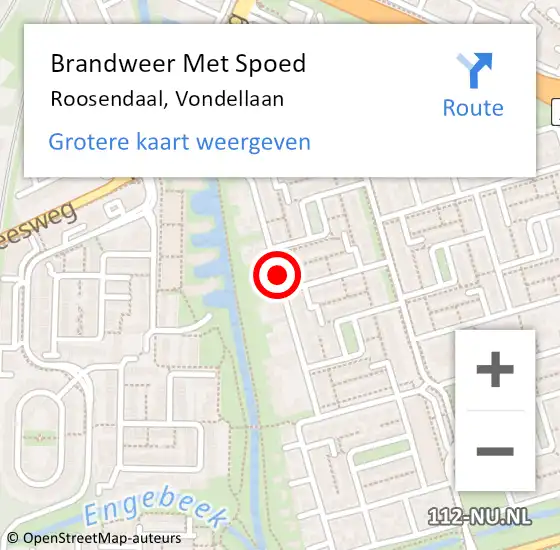 Locatie op kaart van de 112 melding: Brandweer Met Spoed Naar Roosendaal, Vondellaan op 10 juni 2020 14:14