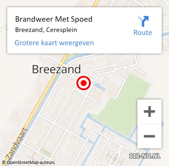 Locatie op kaart van de 112 melding: Brandweer Met Spoed Naar Breezand, Ceresplein op 10 juni 2020 14:58