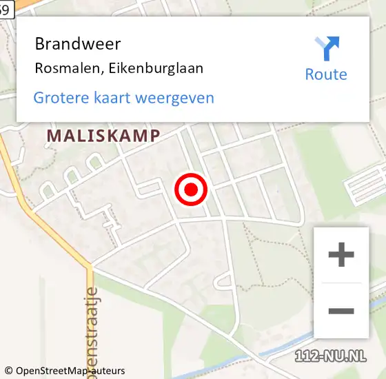 Locatie op kaart van de 112 melding: Brandweer Rosmalen, Eikenburglaan op 9 mei 2014 09:07