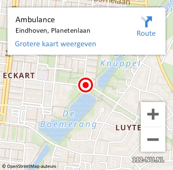 Locatie op kaart van de 112 melding: Ambulance Eindhoven, Planetenlaan op 10 juni 2020 15:20