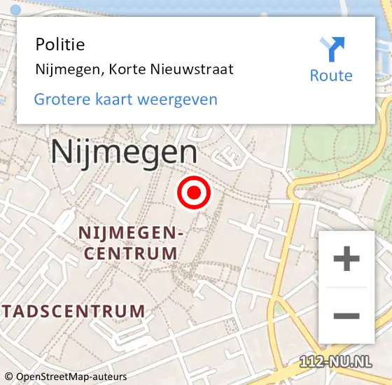 Locatie op kaart van de 112 melding: Politie Nijmegen, Korte Nieuwstraat op 10 juni 2020 17:49