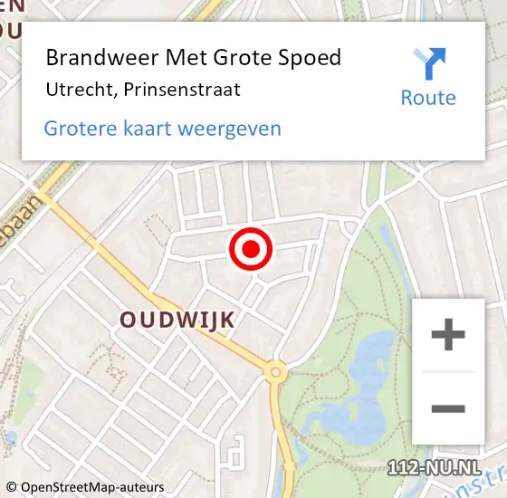 Locatie op kaart van de 112 melding: Brandweer Met Grote Spoed Naar Utrecht, Prinsenstraat op 10 juni 2020 22:14