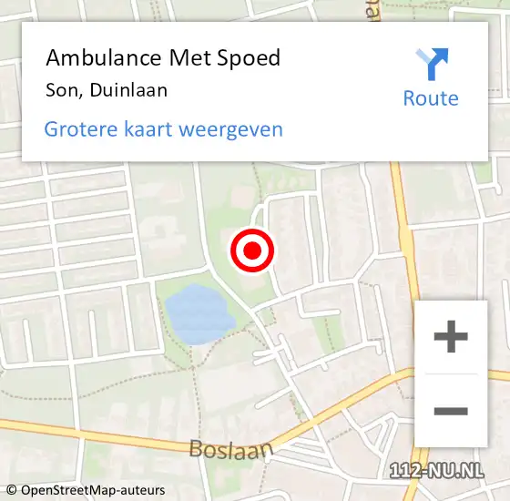 Locatie op kaart van de 112 melding: Ambulance Met Spoed Naar Son, Duinlaan op 10 juni 2020 22:59