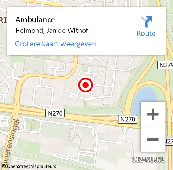 Locatie op kaart van de 112 melding: Ambulance Helmond, Jan de Withof op 10 juni 2020 23:30