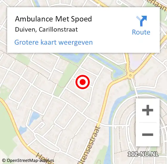 Locatie op kaart van de 112 melding: Ambulance Met Spoed Naar Duiven, Carillonstraat op 10 juni 2020 23:49