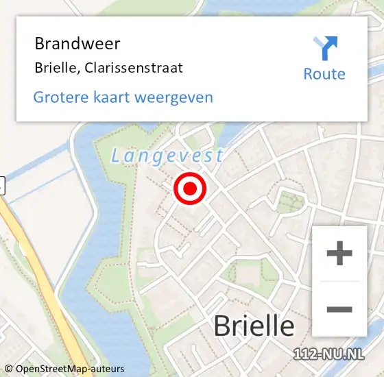 Locatie op kaart van de 112 melding: Brandweer Brielle, Clarissenstraat op 11 juni 2020 00:47
