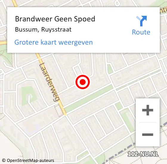 Locatie op kaart van de 112 melding: Brandweer Geen Spoed Naar Bussum, Ruysstraat op 11 juni 2020 07:01
