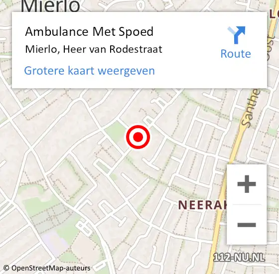 Locatie op kaart van de 112 melding: Ambulance Met Spoed Naar Mierlo, Heer van Rodestraat op 11 juni 2020 08:46