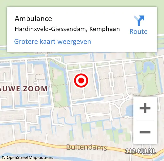 Locatie op kaart van de 112 melding: Ambulance Hardinxveld-Giessendam, Kemphaan op 11 juni 2020 10:37