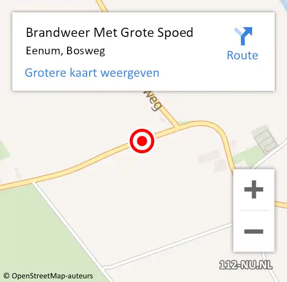 Locatie op kaart van de 112 melding: Brandweer Met Grote Spoed Naar Eenum, Bosweg op 11 juni 2020 14:45