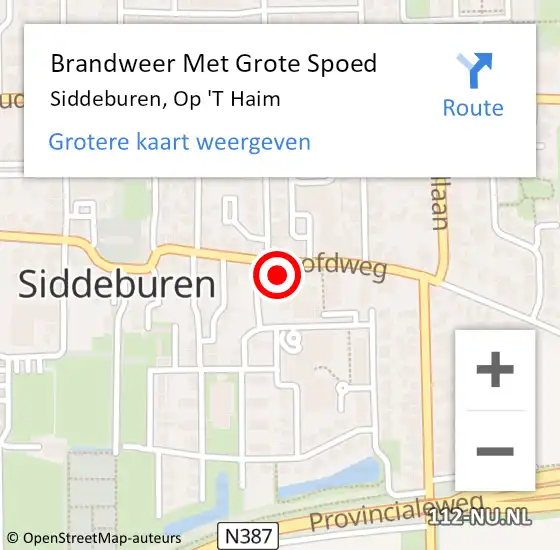 Locatie op kaart van de 112 melding: Brandweer Met Grote Spoed Naar Siddeburen, Op 'T Haim op 11 juni 2020 16:02