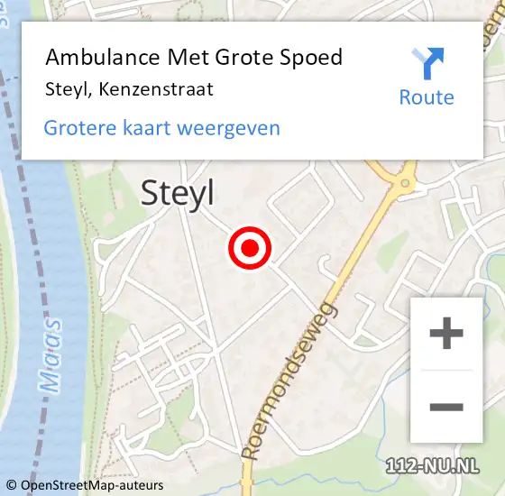 Locatie op kaart van de 112 melding: Ambulance Met Grote Spoed Naar Steyl, Kenzenstraat op 11 juni 2020 18:06