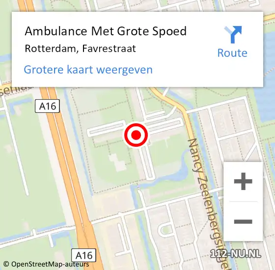 Locatie op kaart van de 112 melding: Ambulance Met Grote Spoed Naar Rotterdam, Favrestraat op 12 juni 2020 00:43