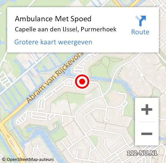 Locatie op kaart van de 112 melding: Ambulance Met Spoed Naar Capelle aan den IJssel, Purmerhoek op 12 juni 2020 01:13