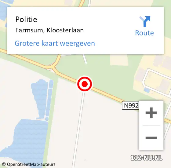 Locatie op kaart van de 112 melding: Politie Farmsum, Kloosterlaan op 12 juni 2020 02:03