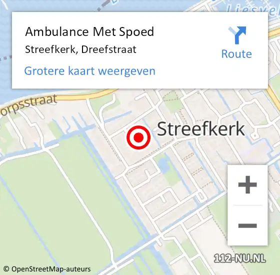 Locatie op kaart van de 112 melding: Ambulance Met Spoed Naar Streefkerk, Dreefstraat op 12 juni 2020 02:34