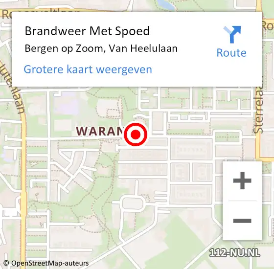 Locatie op kaart van de 112 melding: Brandweer Met Spoed Naar Bergen op Zoom, Van Heelulaan op 12 juni 2020 04:57