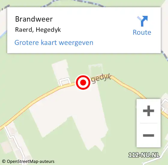 Locatie op kaart van de 112 melding: Brandweer Raerd, Hegedyk op 12 juni 2020 05:33