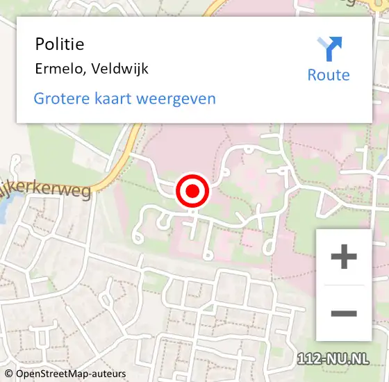 Locatie op kaart van de 112 melding: Politie Ermelo, Veldwijk op 12 juni 2020 05:55