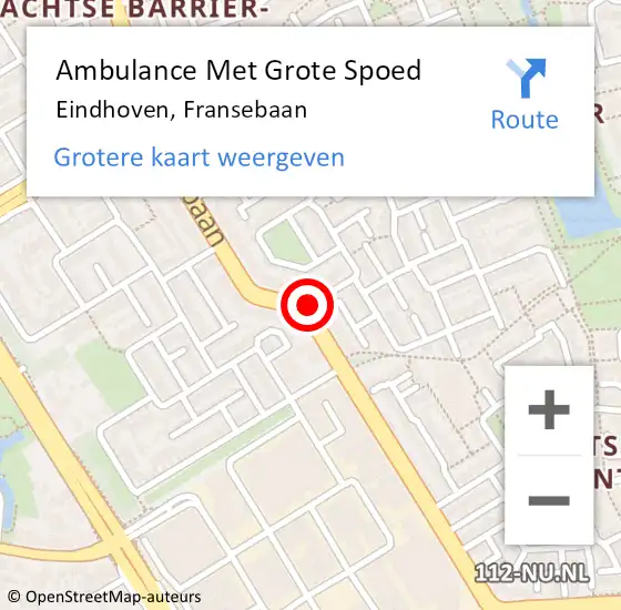 Locatie op kaart van de 112 melding: Ambulance Met Grote Spoed Naar Eindhoven, Fransebaan op 12 juni 2020 07:24