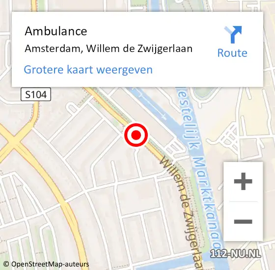 Locatie op kaart van de 112 melding: Ambulance Amsterdam, Willem de Zwijgerlaan op 12 juni 2020 09:44