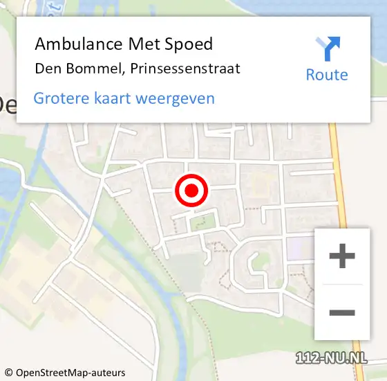 Locatie op kaart van de 112 melding: Ambulance Met Spoed Naar Den Bommel, Prinsessenstraat op 12 juni 2020 10:33