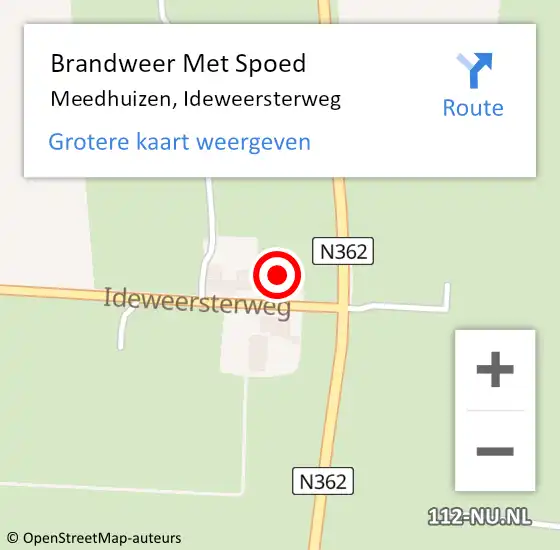 Locatie op kaart van de 112 melding: Brandweer Met Spoed Naar Meedhuizen, Ideweersterweg op 9 mei 2014 12:18