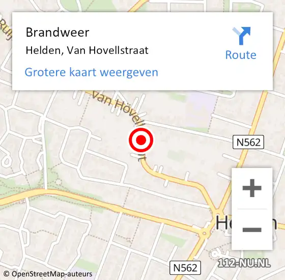 Locatie op kaart van de 112 melding: Brandweer Helden, Van Hovellstraat op 12 juni 2020 14:09