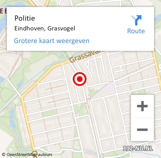 Locatie op kaart van de 112 melding: Politie Eindhoven, Grasvogel op 12 juni 2020 14:50