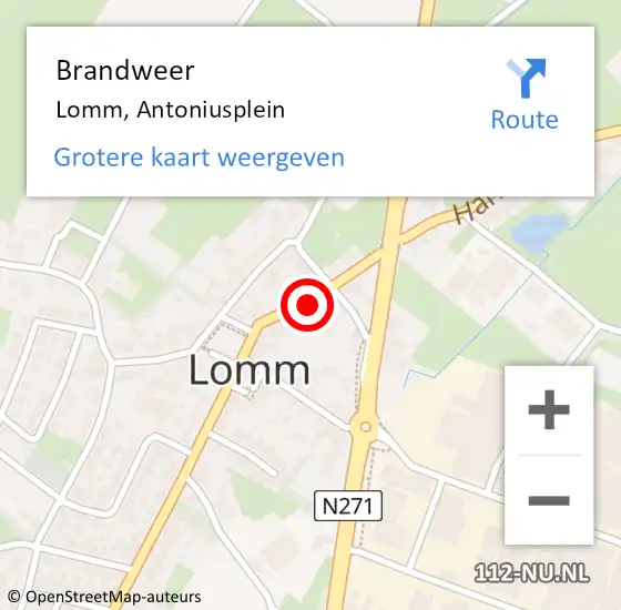 Locatie op kaart van de 112 melding: Brandweer Lomm, Antoniusplein op 12 juni 2020 15:24