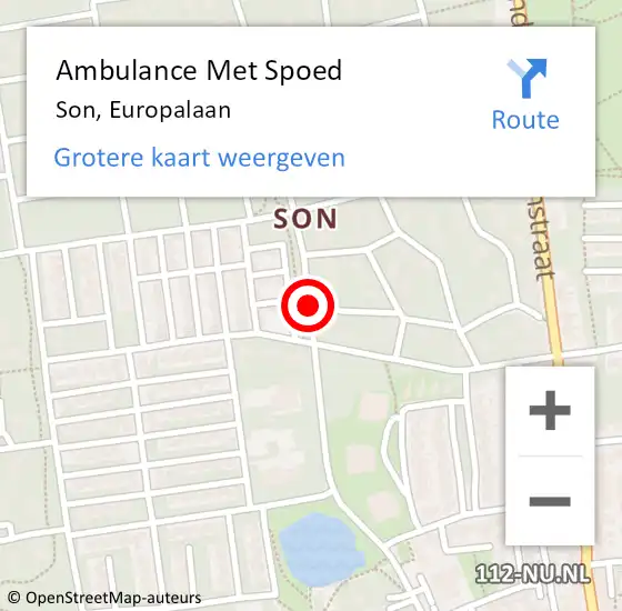 Locatie op kaart van de 112 melding: Ambulance Met Spoed Naar Son, Europalaan op 12 juni 2020 16:02