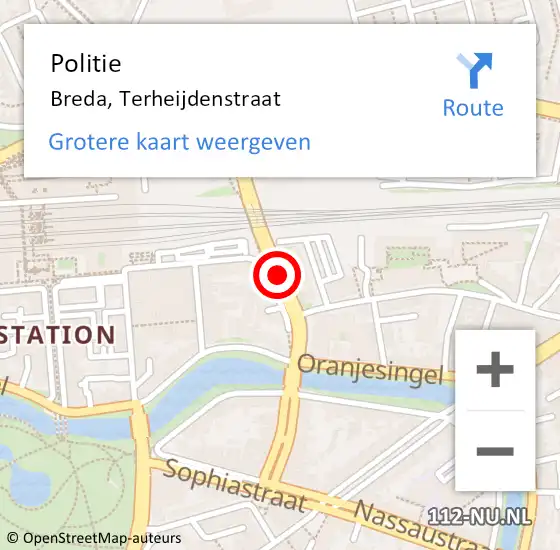 Locatie op kaart van de 112 melding: Politie Breda, Terheijdenstraat op 12 juni 2020 16:46