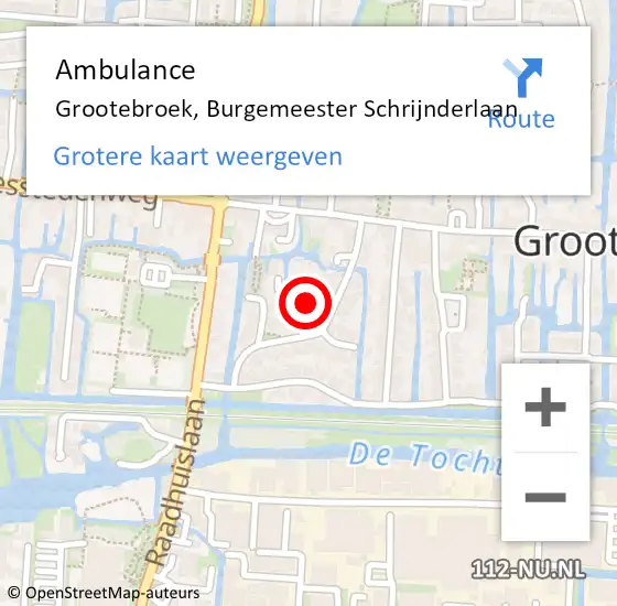 Locatie op kaart van de 112 melding: Ambulance Grootebroek, Burgemeester Schrijnderlaan op 12 juni 2020 16:48