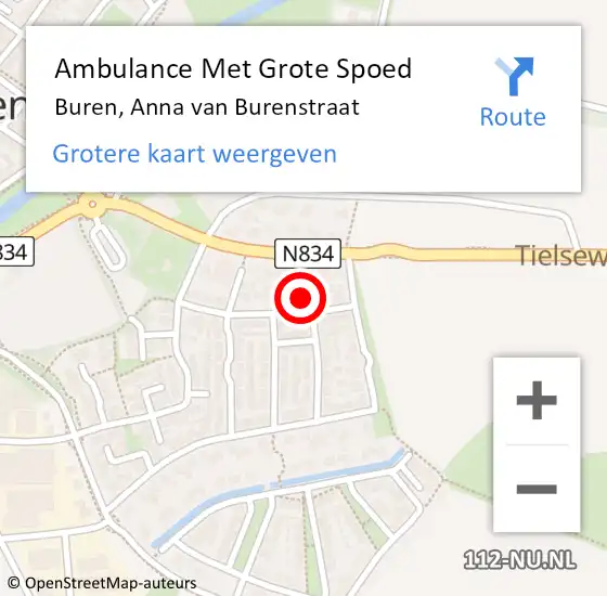 Locatie op kaart van de 112 melding: Ambulance Met Grote Spoed Naar Buren, Anna van Burenstraat op 9 mei 2014 12:39