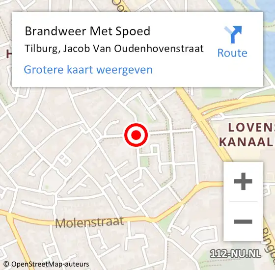 Locatie op kaart van de 112 melding: Brandweer Met Spoed Naar Tilburg, Jacob Van Oudenhovenstraat op 12 juni 2020 17:54