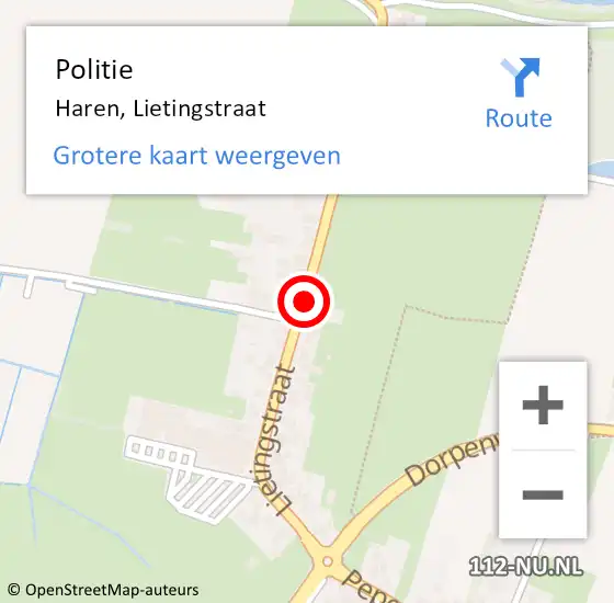 Locatie op kaart van de 112 melding: Politie Haren, Lietingstraat op 12 juni 2020 18:58