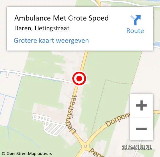 Locatie op kaart van de 112 melding: Ambulance Met Grote Spoed Naar Haren, Lietingstraat op 12 juni 2020 19:00
